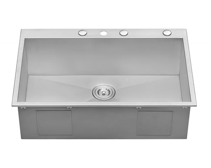 Ruvati 33 x 22 inch Drop-in Topmount 16 Gauge Zero Radius Stainless Steel Kitchen Sink Single Bowl - 4 holes - RVH8001