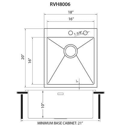 Ruvati 18 x 20 inch Drop-in Topmount Rounded 16 Gauge Stainless Steel Kitchen Sink Single Bowl - RVH8006