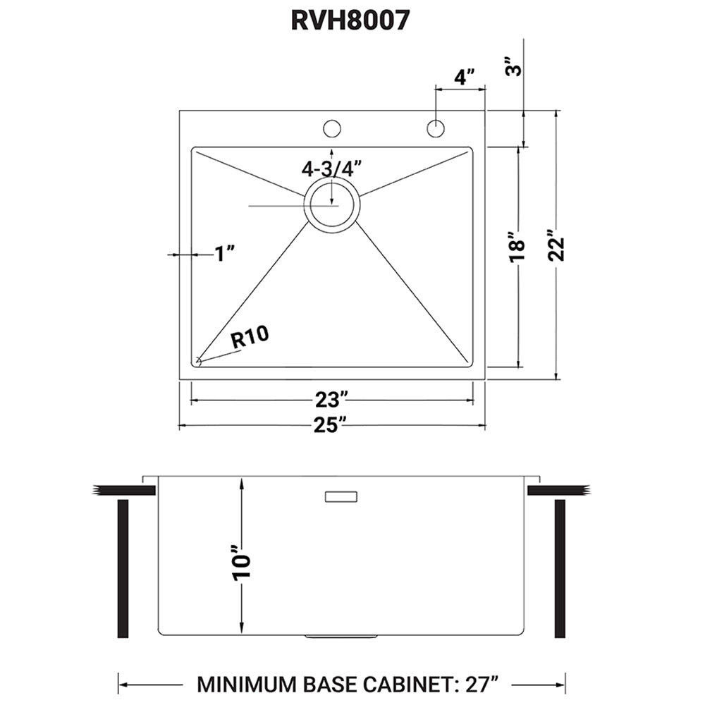 Ruvati 25-inch Drop-in Topmount 16 Gauge Stainless Steel Rounded Corners Kitchen Sink Single Bowl - RVH8007