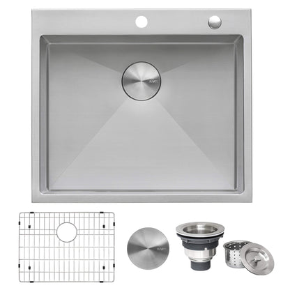 Ruvati 25-inch Drop-in Topmount 16 Gauge Stainless Steel Rounded Corners Kitchen Sink Single Bowl - RVH8007