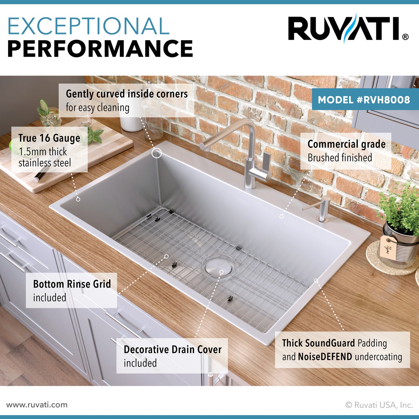 Ruvati 28-inch Drop-in Topmount 16 Gauge Stainless Steel Rounded Corners Kitchen Sink Single Bowl - RVH8008