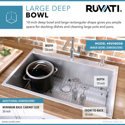 Ruvati 28-inch Drop-in Topmount 16 Gauge Stainless Steel Rounded Corners Kitchen Sink Single Bowl - RVH8008