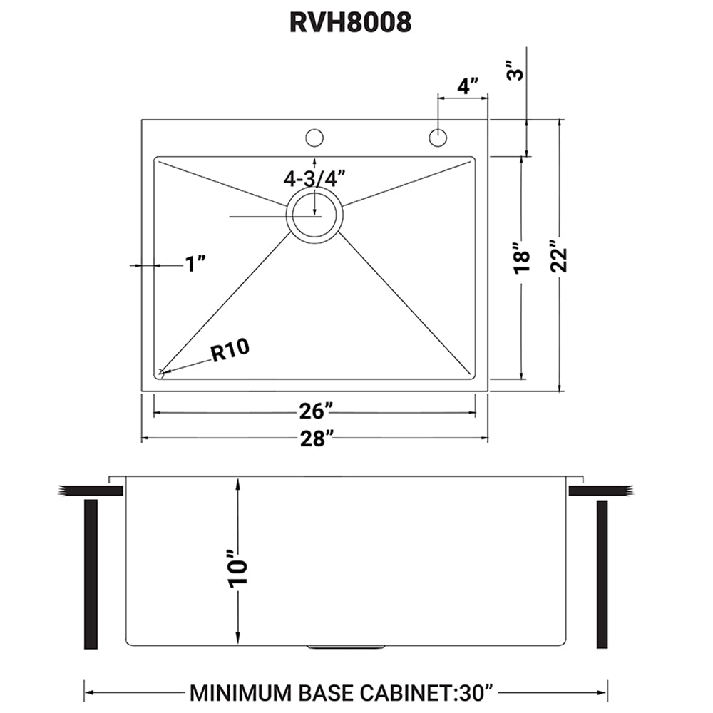 Ruvati 28-inch Drop-in Topmount 16 Gauge Stainless Steel Rounded Corners Kitchen Sink Single Bowl - RVH8008