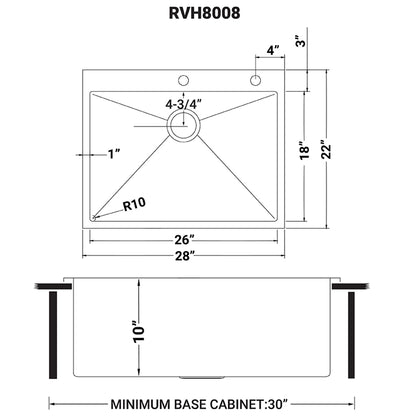 Ruvati 28-inch Drop-in Topmount 16 Gauge Stainless Steel Rounded Corners Kitchen Sink Single Bowl - RVH8008