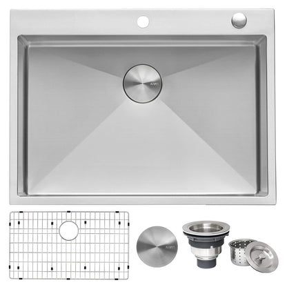 Ruvati 30 x 22 inch Drop-in Topmount 16 Gauge Stainless Steel Rounded Corners Kitchen Sink Single Bowl - RVH8009