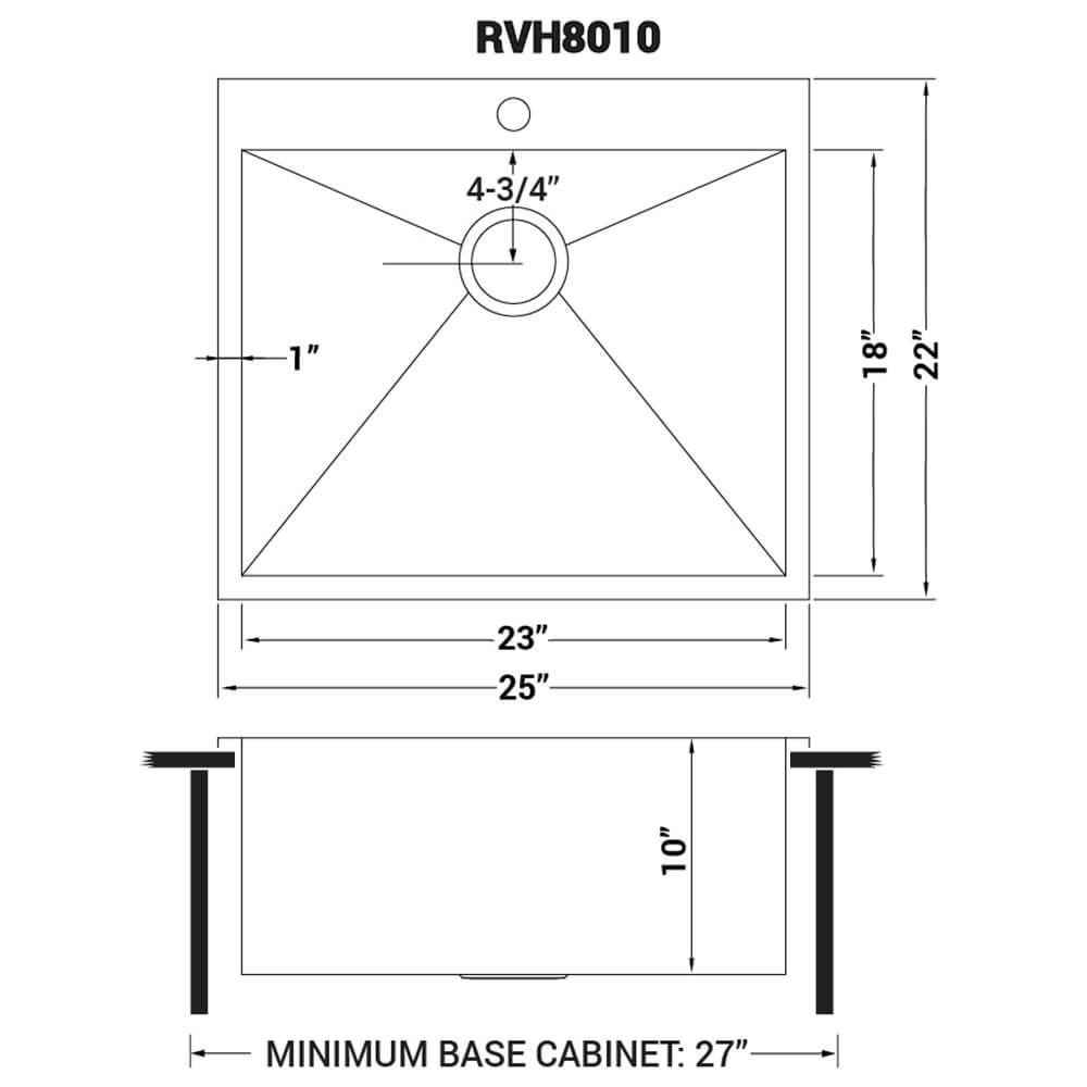 Ruvati 25" Drop-in Topmount 16 Gauge Stainless Steel Single Bowl Kitchen Sink - RVH8010