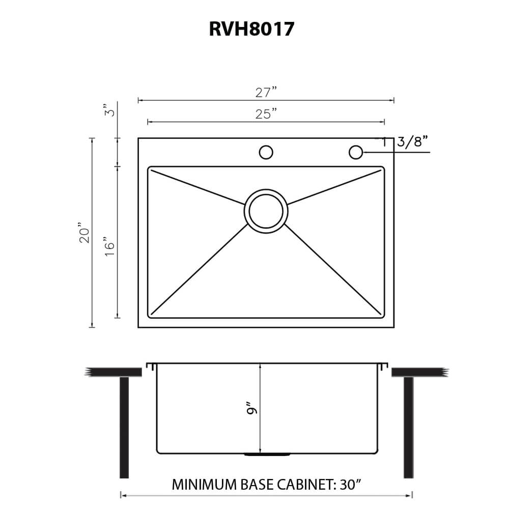 Ruvati 27 x 20 inch Drop-in 16 Gauge Stainless Steel Rounded Corners Topmount Kitchen Sink Single Bowl - RVH8017