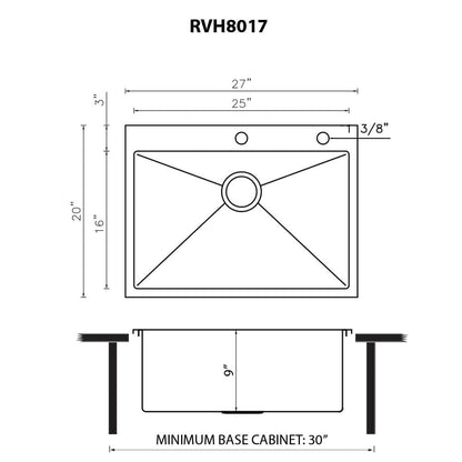 Ruvati 27 x 20 inch Drop-in 16 Gauge Stainless Steel Rounded Corners Topmount Kitchen Sink Single Bowl - RVH8017