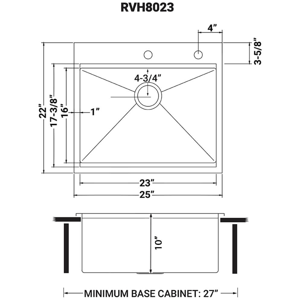 Ruvati 25 x 22 inch Workstation Drop-in Topmount 16 Gauge Stainless Steel Rounded Corners Ledge Kitchen Sink Single Bowl - RVH8023