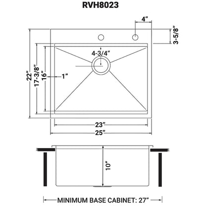 Ruvati 25 x 22 inch Workstation Drop-in Topmount 16 Gauge Stainless Steel Rounded Corners Ledge Kitchen Sink Single Bowl - RVH8023