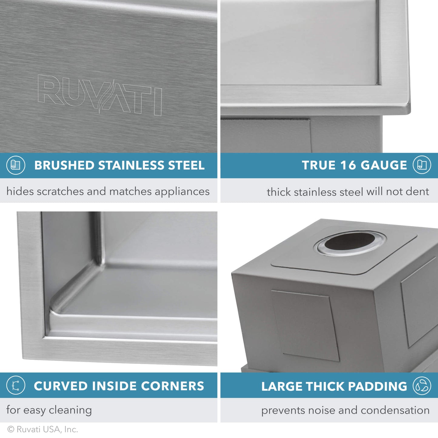 Ruvati 30 x 22 inch Workstation Drop-in Topmount Rounded Corners 16 Gauge Ledge Stainless Steel Kitchen Sink Single Bowl - RVH8030