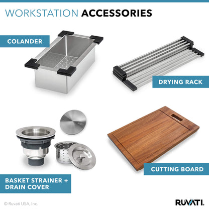 Ruvati 30 x 22 inch Workstation Drop-in Topmount Rounded Corners 16 Gauge Ledge Stainless Steel Kitchen Sink Single Bowl - RVH8030