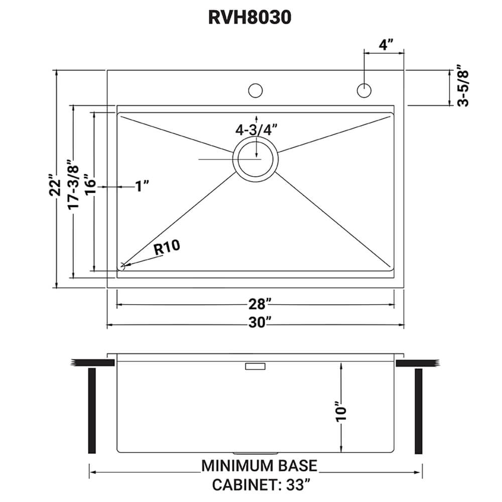 Ruvati 30 x 22 inch Workstation Drop-in Topmount Rounded Corners 16 Gauge Ledge Stainless Steel Kitchen Sink Single Bowl - RVH8030