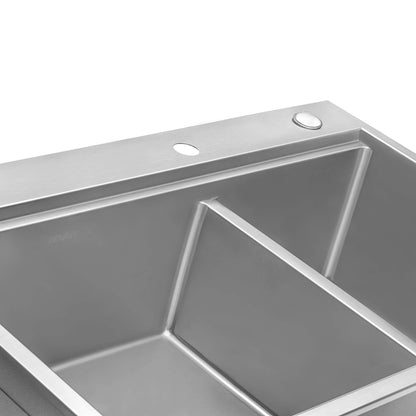 Ruvati 33 x 22 inch Workstation Drop-in 60/40 Double Bowl Topmount Rounded Corners 16 Gauge Stainless Steel Ledge Kitchen Sink - RVH8035