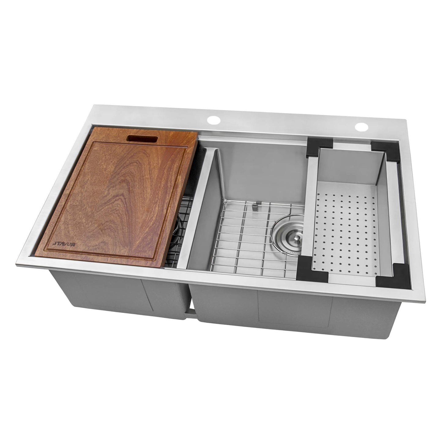 Ruvati 33 x 22 inch Workstation Drop-in 40/60 Double Bowl Topmount Rounded Corners Kitchen Sink - RVH8036