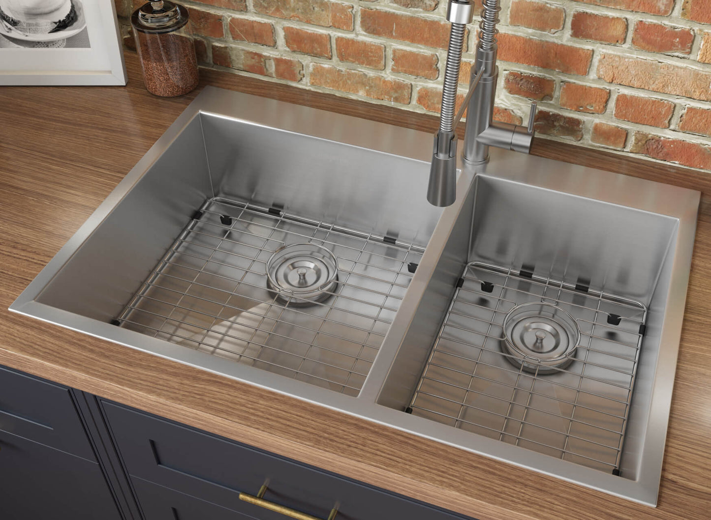 Ruvati 33 x 22 inch Drop-in 60/40 Double Bowl 16 Gauge Zero Radius Topmount Stainless Steel Kitchen Sink - RVH8050