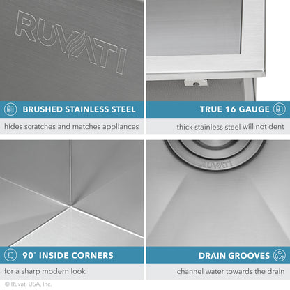 Ruvati 33 x 22 inch Drop-in 60/40 Double Bowl 16 Gauge Zero Radius Topmount Stainless Steel Kitchen Sink - RVH8050