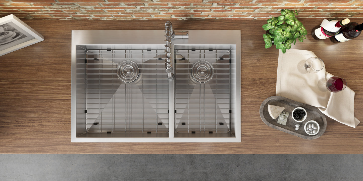 Ruvati 33 x 22 inch Drop-in 60/40 Double Bowl 16 Gauge Zero Radius Topmount Stainless Steel Kitchen Sink - RVH8050