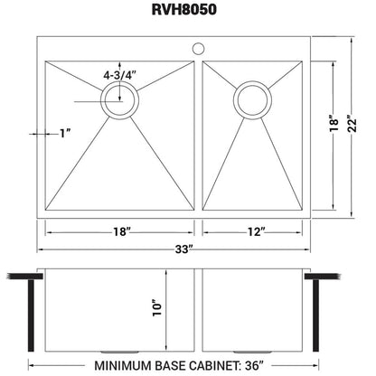 Ruvati 33 x 22 inch Drop-in 60/40 Double Bowl 16 Gauge Zero Radius Topmount Stainless Steel Kitchen Sink - RVH8050