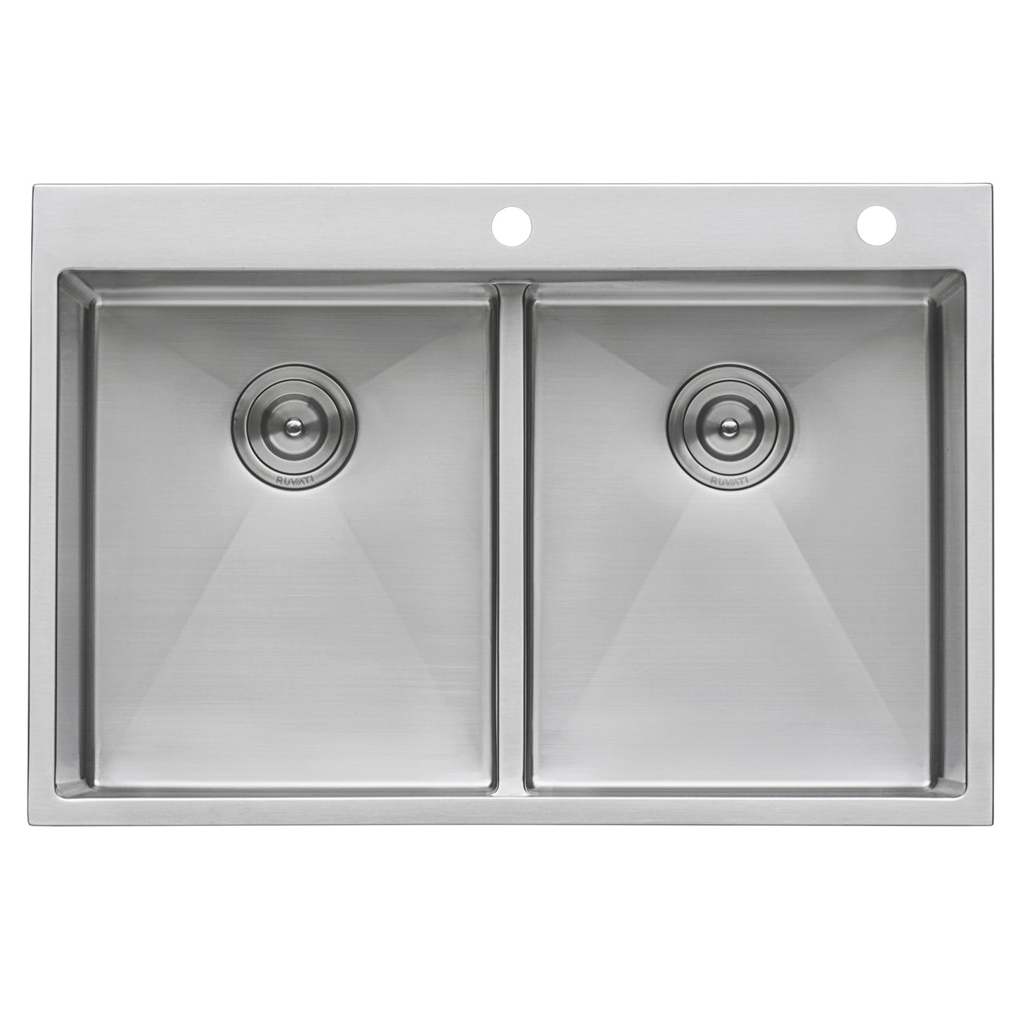 Ruvati 33 x 22 inch Drop-in 50/50 Double Bowl Rounded Corners 16 Gauge Topmount Stainless Steel Kitchen Sink - RVH8051