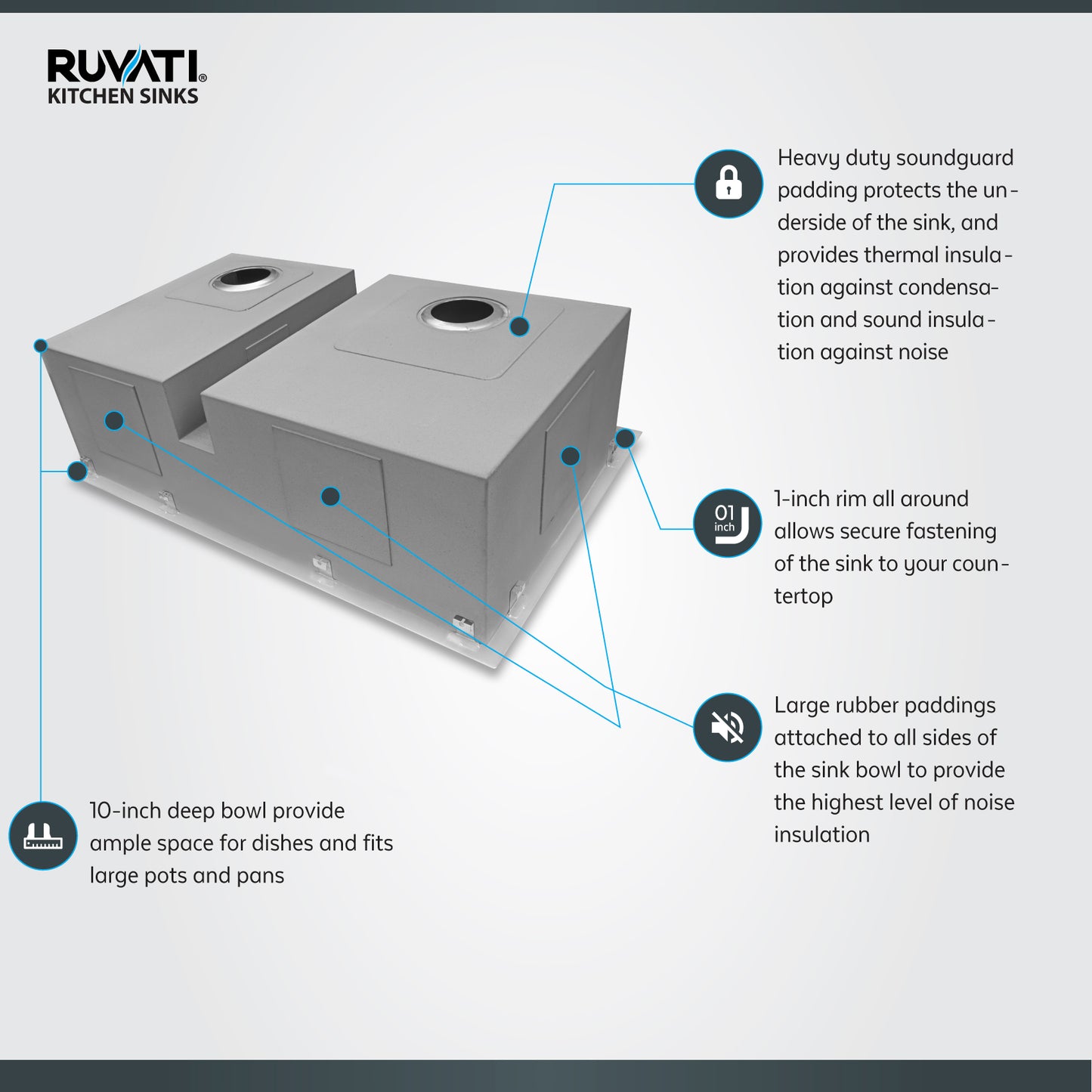 Ruvati 33-inch Drop-in Low Platform-Divide Zero Radius 60/40 Double Bowl 16 Gauge Topmount Kitchen Sink - RVH8059