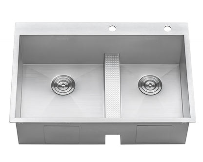 Ruvati 33-inch Drop-in Low Platform-Divide Zero Radius 60/40 Double Bowl 16 Gauge Topmount Kitchen Sink - RVH8059