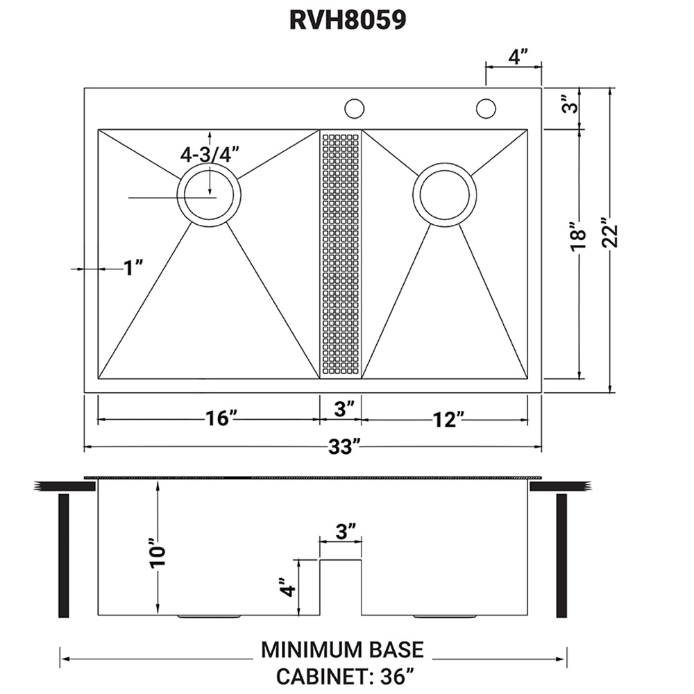 Ruvati 33-inch Drop-in Low Platform-Divide Zero Radius 60/40 Double Bowl 16 Gauge Topmount Kitchen Sink - RVH8059