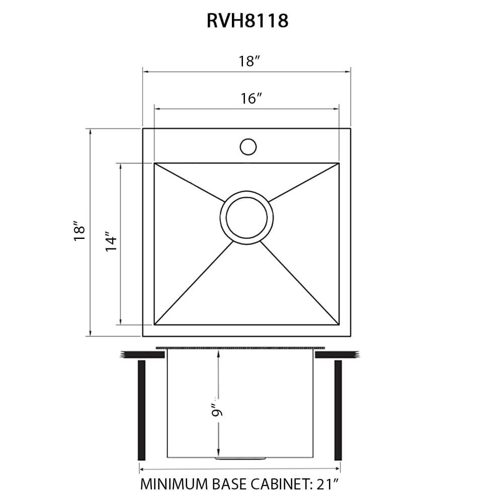 Ruvati 18 x 18 inch Drop-in Topmount Bar Prep Sink 16 Gauge Stainless Steel Single Bowl - RVH8118