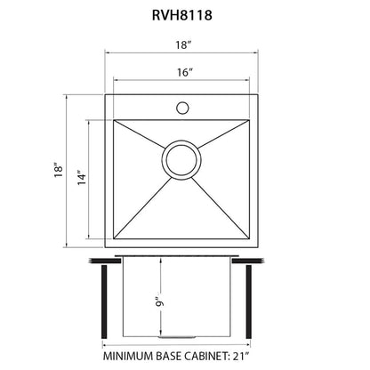 Ruvati 18 x 18 inch Drop-in Topmount Bar Prep Sink 16 Gauge Stainless Steel Single Bowl - RVH8118