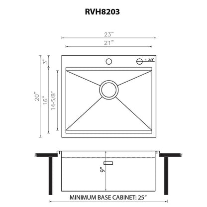 Ruvati 23 x 20 inch RV Workstation Drop-in Topmount Bar Prep Kitchen Sink 16 Gauge Stainless Steel - RVH8203