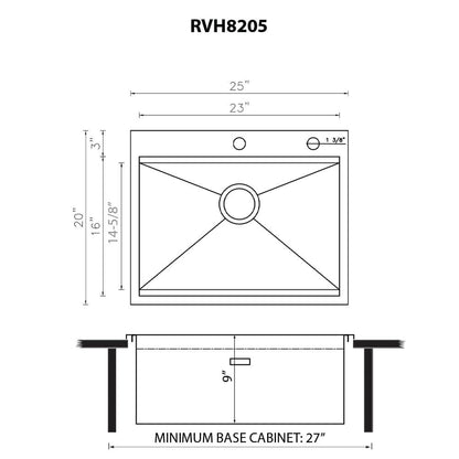 Ruvati 25 x 20 inch RV Workstation Drop-in Topmount Bar Prep Kitchen Sink 16 Gauge Stainless Steel - RVH8205