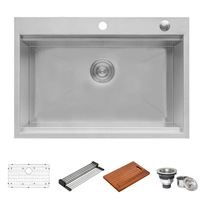 Ruvati 27 x 20 inch RV Workstation Drop-in Topmount Bar Prep Kitchen Sink 16 Gauge Stainless Steel - RVH8207