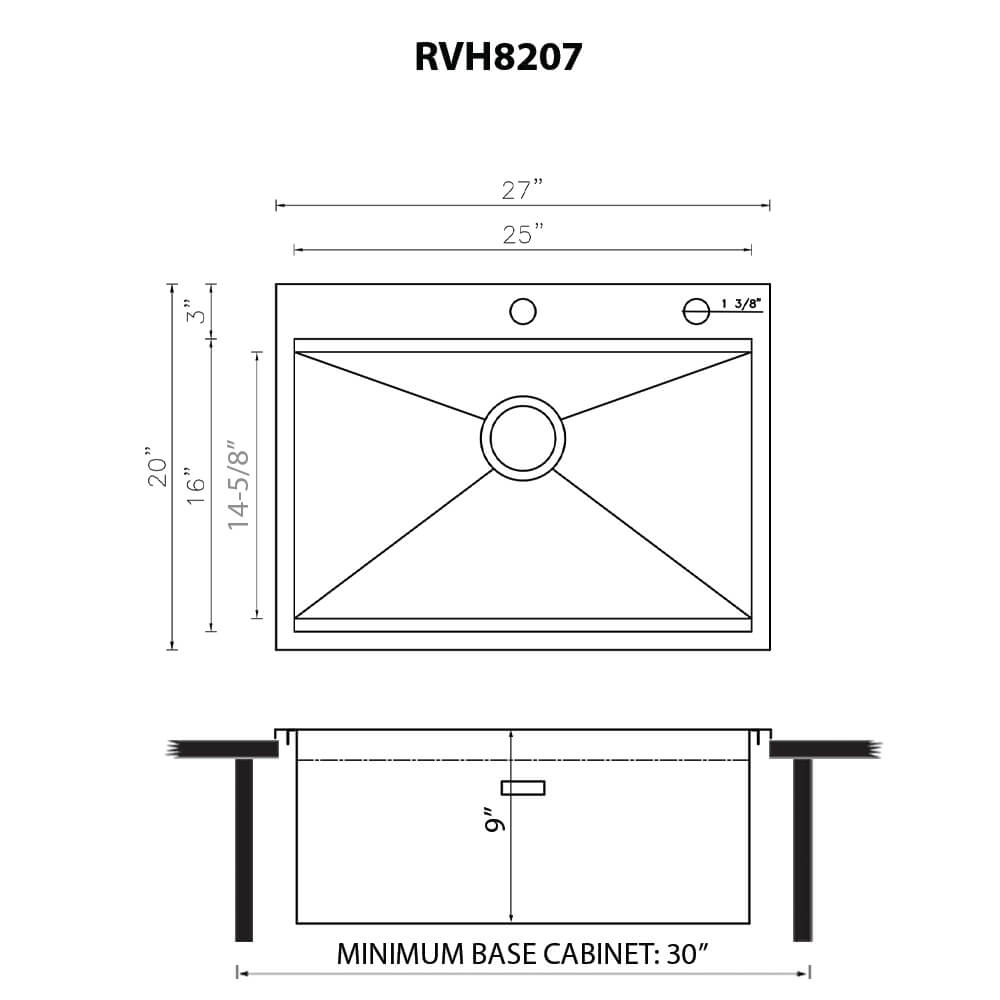 Ruvati 27 x 20 inch RV Workstation Drop-in Topmount Bar Prep Kitchen Sink 16 Gauge Stainless Steel - RVH8207