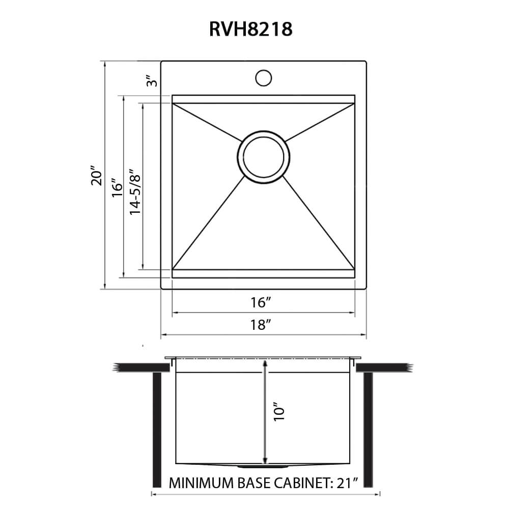 Ruvati 18 x 20 inch RV Camper Van Workstation Drop-in Topmount Bar Prep Tiny Home Sink Stainless Steel - RVH8218