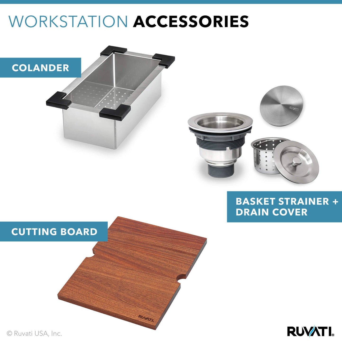 Ruvati 21 x 20 inch RV Workstation Drop-in Topmount Bar Prep Kitchen Sink 16 Gauge Stainless Steel - RVH8221