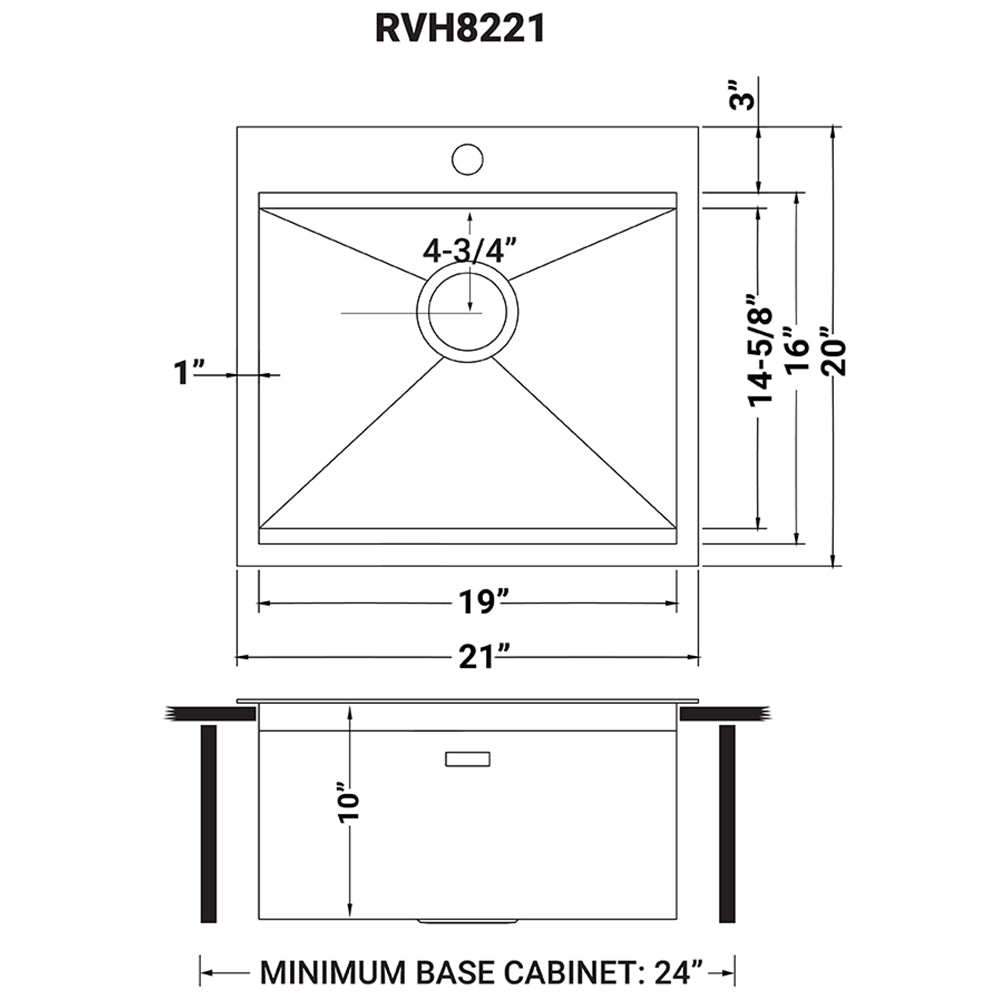 Ruvati 21 x 20 inch RV Workstation Drop-in Topmount Bar Prep Kitchen Sink 16 Gauge Stainless Steel - RVH8221