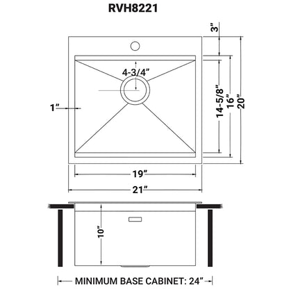 Ruvati 21 x 20 inch RV Workstation Drop-in Topmount Bar Prep Kitchen Sink 16 Gauge Stainless Steel - RVH8221