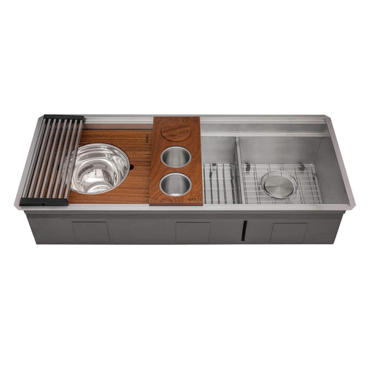Ruvati 45-inch Double Bowl Workstation Two-Tiered Ledge Kitchen Sink Undermount 16 Gauge Stainless Steel - RVH8253