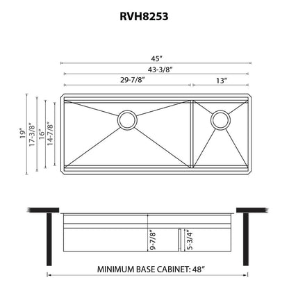 Ruvati 45-inch Double Bowl Workstation Two-Tiered Ledge Kitchen Sink Undermount 16 Gauge Stainless Steel - RVH8253