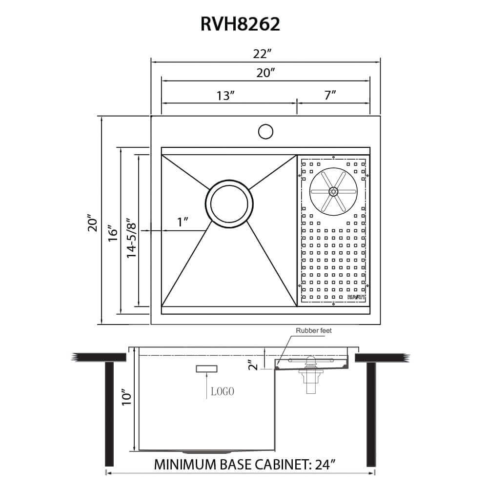 Ruvati Glass Rinser and Sink Combo 22 inch Workstation for Wet Bar Bottle Washer Drop in Topmount - RVH8262ST