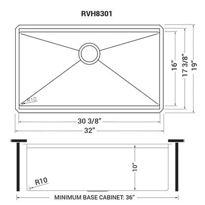 Ruvati 32-inch Workstation Ledge Rounded Corners Undermount 16 Gauge Kitchen Sink Single Bowl - RVH8301