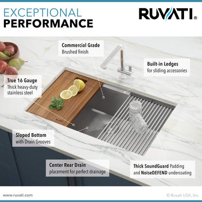 Ruvati 33-inch Workstation Ledge Rounded Corners Undermount 16 Gauge Kitchen Sink Single Bowl - RVH8303