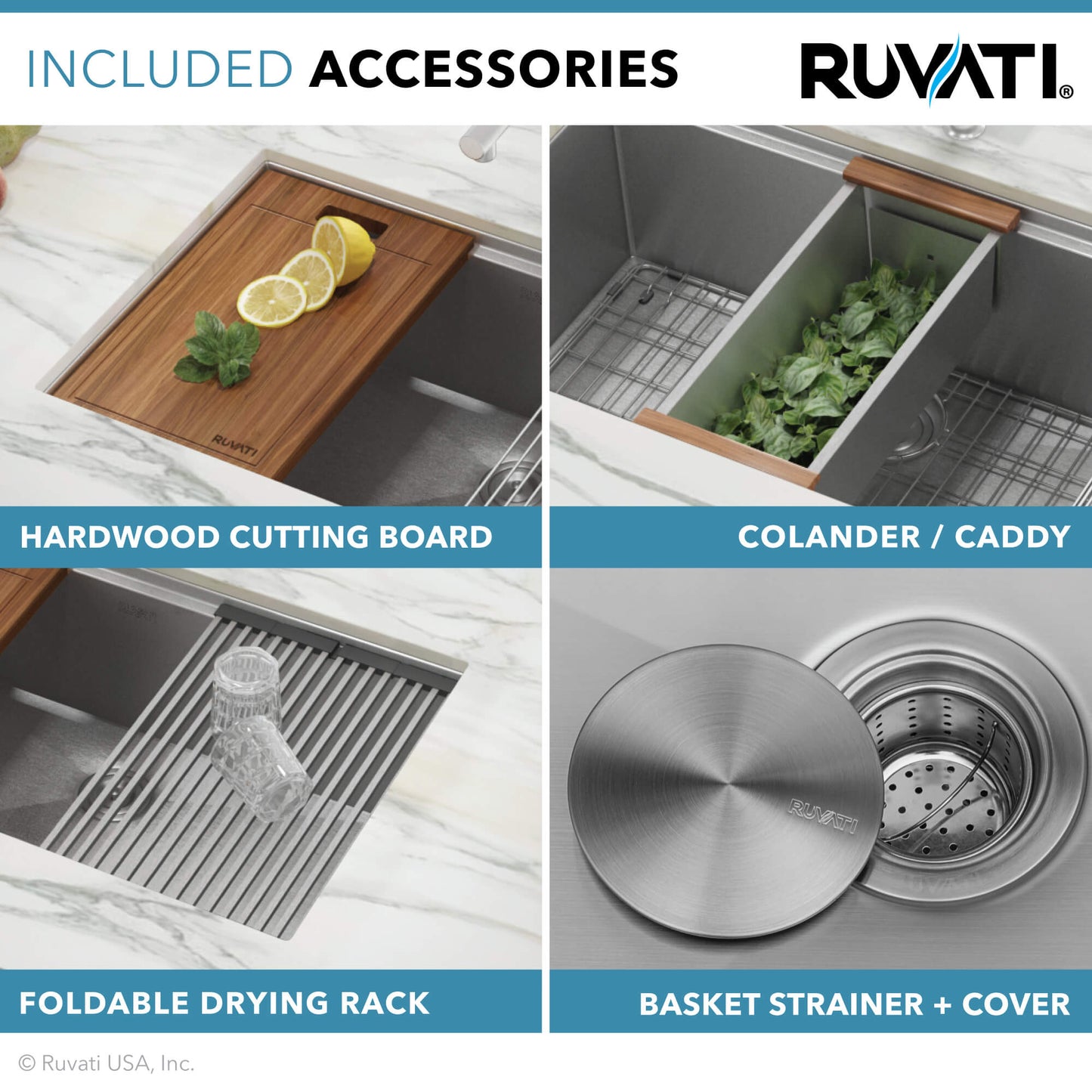 Ruvati 33-inch Workstation Ledge Rounded Corners Undermount 16 Gauge Kitchen Sink Single Bowl - RVH8303