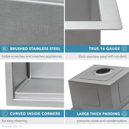 Ruvati 33-inch Workstation Ledge Rounded Corners Undermount 16 Gauge Kitchen Sink Single Bowl - RVH8303