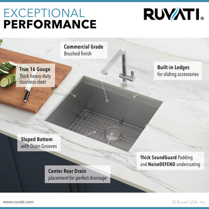 Ruvati 21" Workstation Bar Prep Sink Undermount 16 Gauge Ledge Stainless Steel Single Bowl - RVH8307