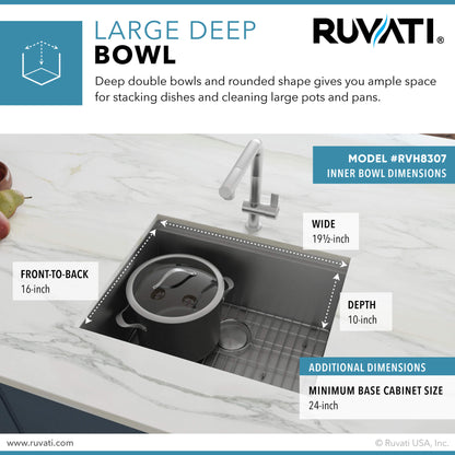 Ruvati 21" Workstation Bar Prep Sink Undermount 16 Gauge Ledge Stainless Steel Single Bowl - RVH8307