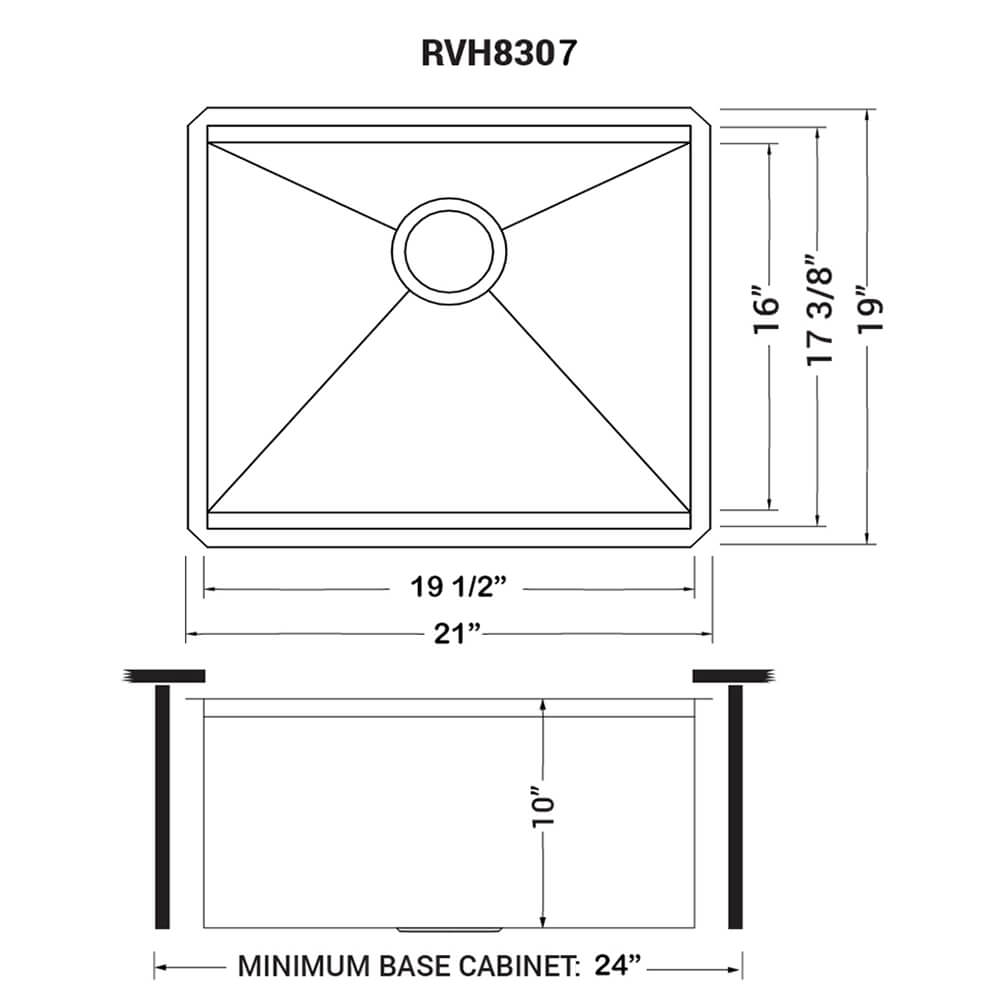 Ruvati 21" Workstation Bar Prep Sink Undermount 16 Gauge Ledge Stainless Steel Single Bowl - RVH8307