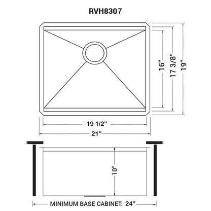 Ruvati 21" Workstation Bar Prep Sink Undermount 16 Gauge Ledge Stainless Steel Single Bowl - RVH8307