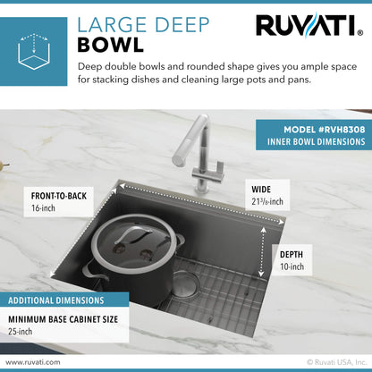 Ruvati 23" Workstation Ledge Bar Prep Kitchen Sink Undermount 16 Gauge Stainless Steel Single Bowl - RVH8308