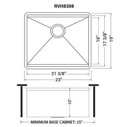 Ruvati 23" Workstation Ledge Bar Prep Kitchen Sink Undermount 16 Gauge Stainless Steel Single Bowl - RVH8308